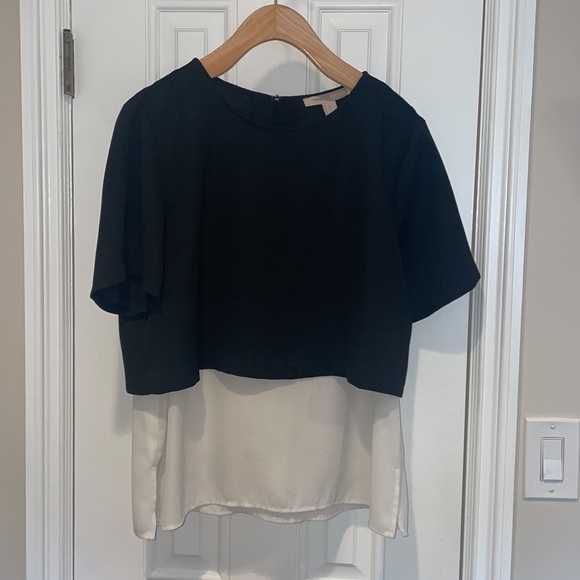 F21 Black and White Layered Chiffon Blouse Size L - Picture 2 of 4